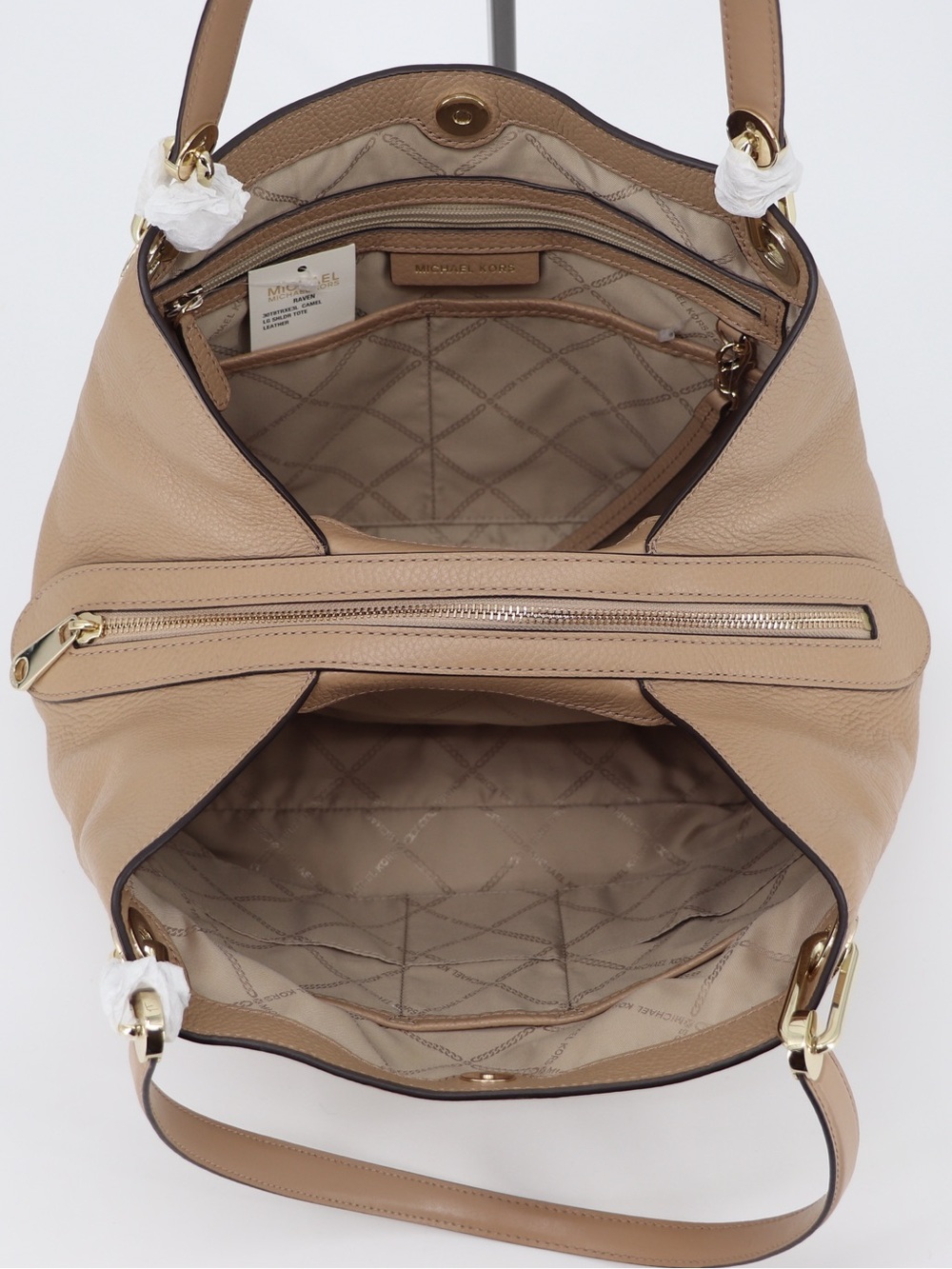 Brand New Michael t Raven Pebbled Leather Large Shoulder Bag Camel - Picture 12 of 16